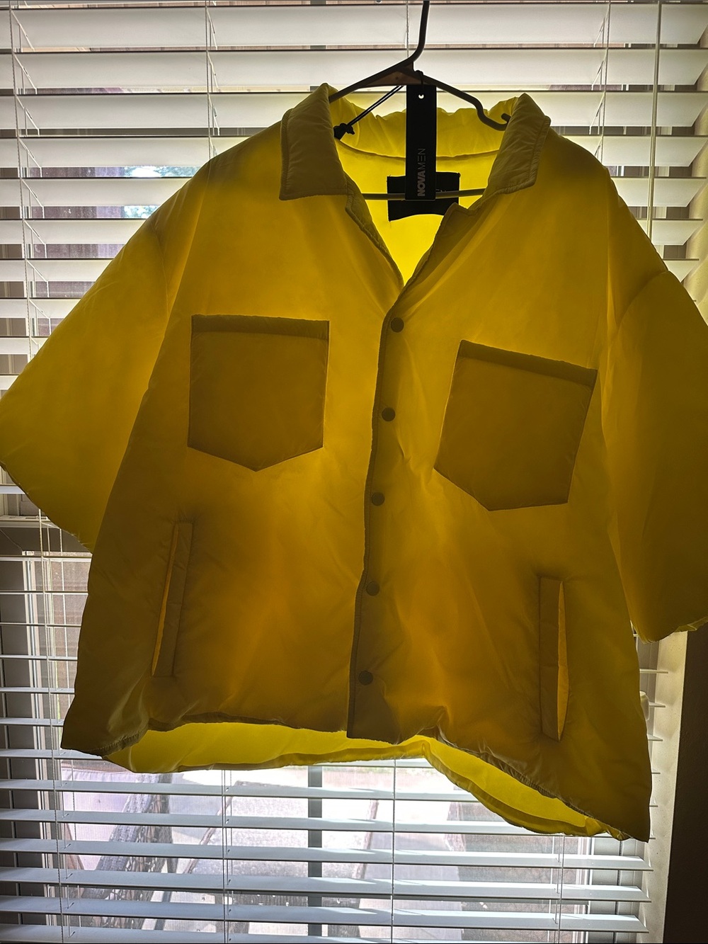 Fashion Nova Men's Yellow Short Button Puffer Jacket